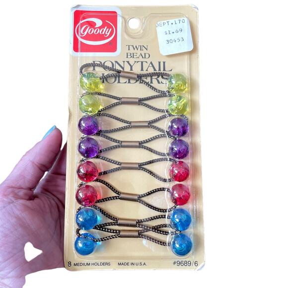 Vintage Goody Twin Bead Ponytail Holders Hair Knocker Balls 1980\'s New Old Stock